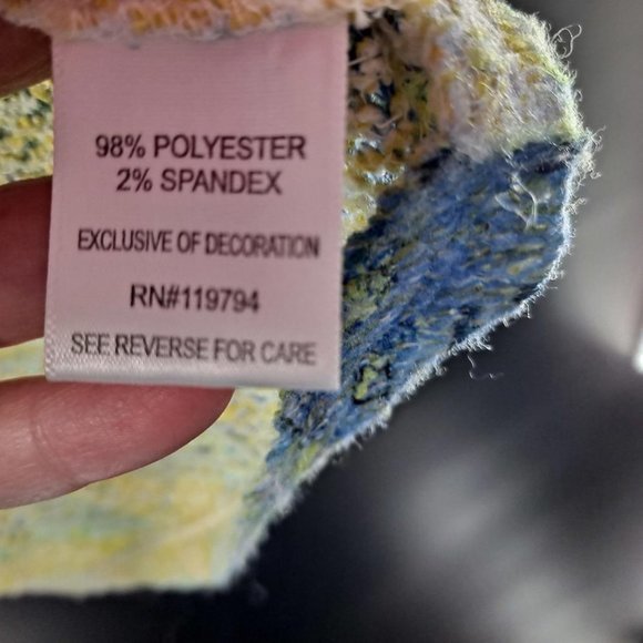 One World Live and Let Live Blue/Yellow/Green VNeck Sweater - Picture 3 of 4